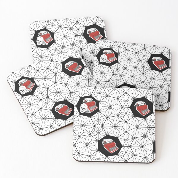 Item preview, "Love" Typewriters and "Write or die trying" with Skull in Poppy Red on Heptagon Tesselation Lattice in Black and White designed and sold by leonardoscompas.