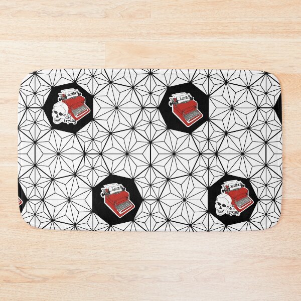 Item preview, "Love" Typewriters and "Write or die trying" with Skull in Poppy Red on Heptagon Tesselation Lattice in Black and White designed and sold by leonardoscompas.