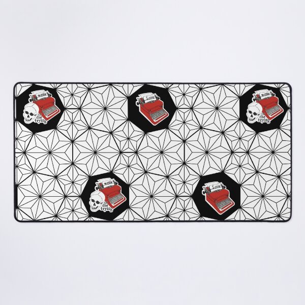 Item preview, "Love" Typewriters and "Write or die trying" with Skull in Poppy Red on Heptagon Tesselation Lattice in Black and White designed and sold by leonardoscompas.