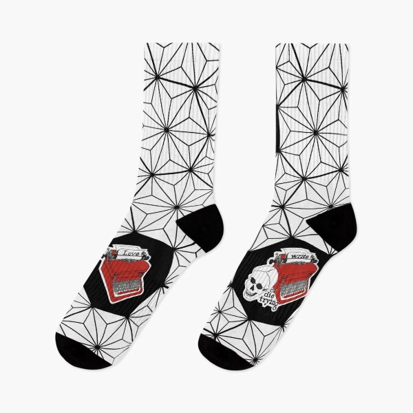 Item preview, "Love" Typewriters and "Write or die trying" with Skull in Poppy Red on Heptagon Tesselation Lattice in Black and White designed and sold by leonardoscompas.