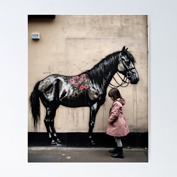 Item preview, Girl and horse street art Banksy style designed and sold by SleepySquirrel.