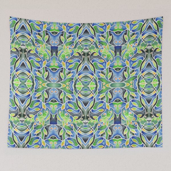 Item preview, Blue And Green Batik Style Watercolor Pattern designed and sold by Irina Sztukowski.