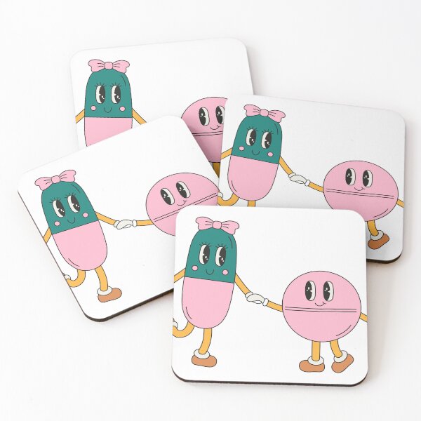Item preview, Cute Pills, Cartoon Pills, Pill Buddies, Pill Friends, Pink Green Pills designed and sold by ZodiacKat.