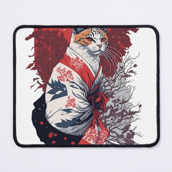 Item preview, Cat wearing white and red colored kimono designed and sold by madalhazared.