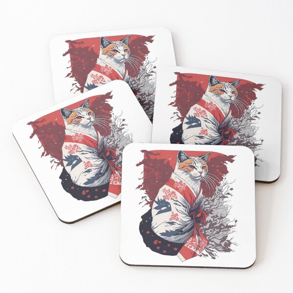 Item preview, Cat wearing white and red colored kimono designed and sold by madalhazared.