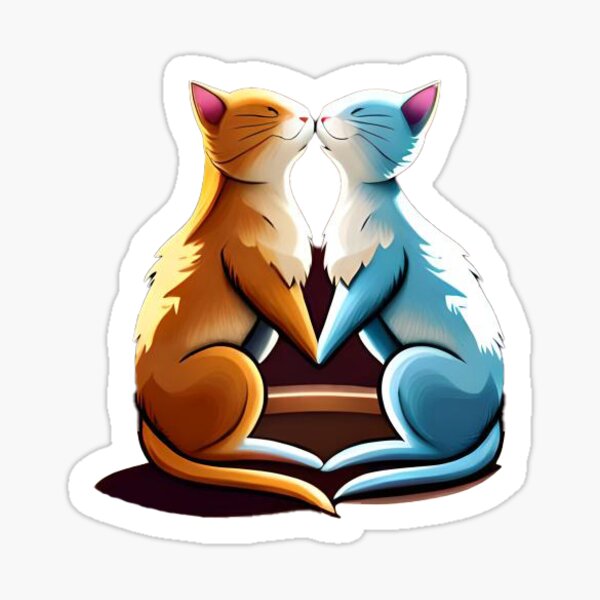 Cute Cat Love Cartoon Vector Icon Illustration - Love - Sticker