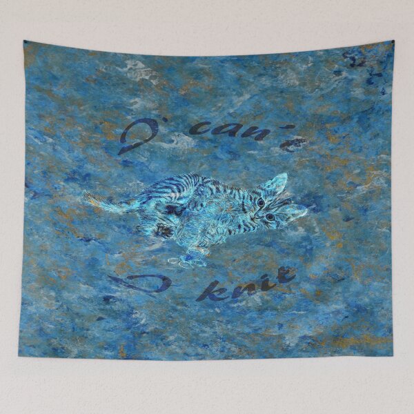 Item preview, Chaton à la pelota - marbled blue-gold version, text in English designed and sold by SylvieG18.
