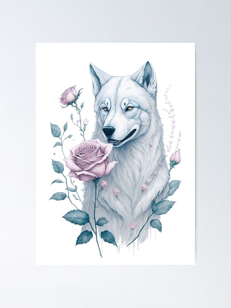 WF06 wild wolf wild rose - white/ grey wolf with pink