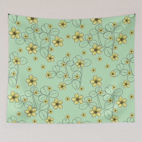 Item preview, Yellow clover flowers on spring green designed and sold by Colleen Macomber.