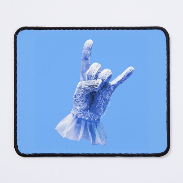 Item preview, Blue Bridal Wedding White Lace Glove with Pearls Feminine Rock On ASL Sign Hand Symbol Digital Collage Photograph designed and sold by ARTbyABACCUS.