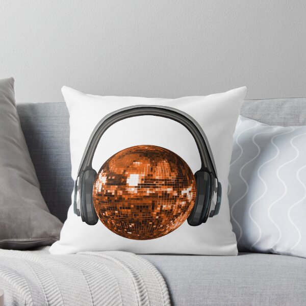 Aperçu de l'œuvre Boule disco Groovy Orange avec écouteurs créée et vendue par Deborah Camp.