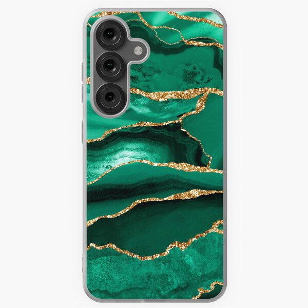 Item preview, Faux marbre malachite vert émeraude avec paillettes dorées designed and sold by MysticMarble.