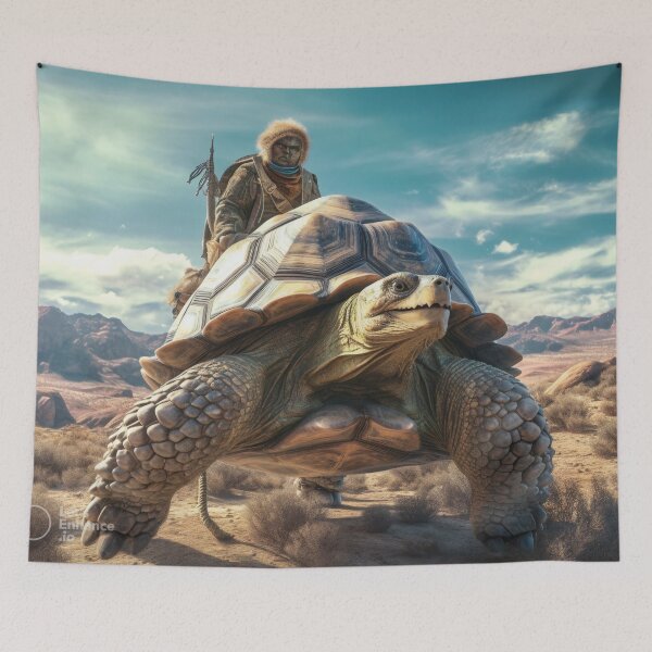 Artikelvorschau, Schildkröte mit Entdecker, in den Bergen, Erkunden, Berge, Außerirdische entworfen und verkauft von TheMoon-prints.