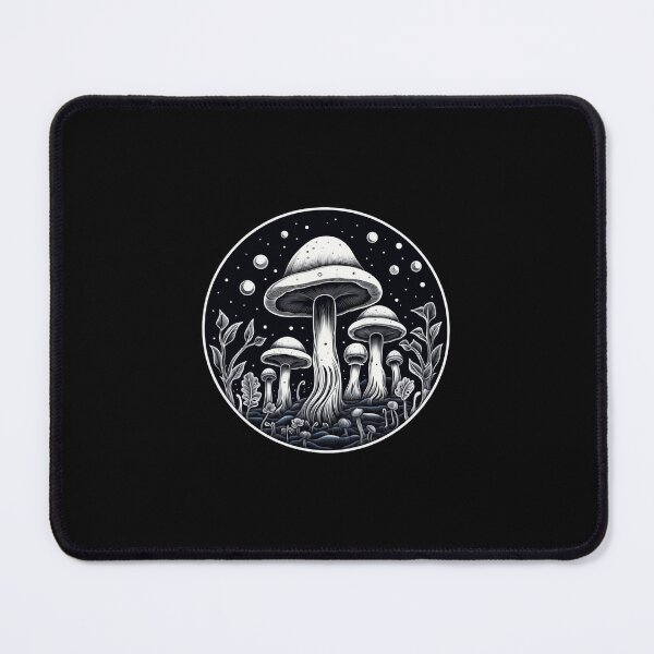 Item preview, Retro Black and White Mystic Mushrooms | Black | Dark Cottagecore, Witchcore, Goblincore, Vintage, Drawing, Aesthetic, Fungus, Fungi, Shrooms, Toadstools designed and sold by FantasySoul.