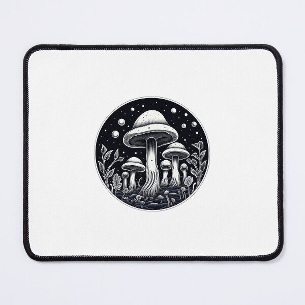 Item preview, Retro Black and White Mystic Mushrooms | White | Dark Cottagecore, Witchcore, Goblincore, Vintage, Drawing, Aesthetic, Fungus, Fungi, Shrooms, Toadstools designed and sold by FantasySoul.