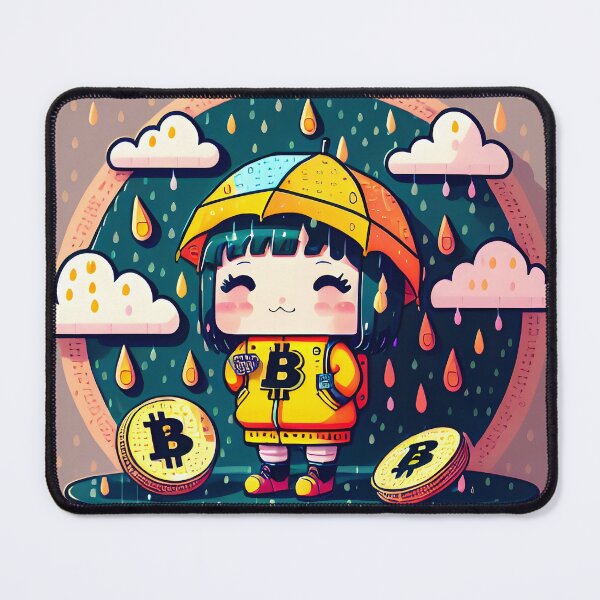 Item preview, It’s raining Bitcoins, happy girl designed and sold by WhatTheTrendsDo.