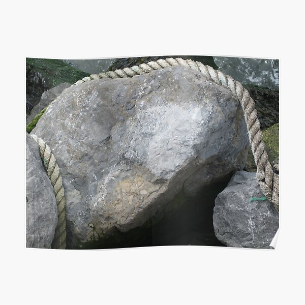 Large stone, boulder, thick rope, rope, lies, hangs, stone Poster
