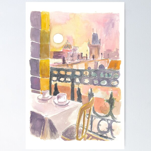 Item preview, Prague Czech Republic Cafe Table with View of Karluv Most Bridge designed and sold by artshop77.