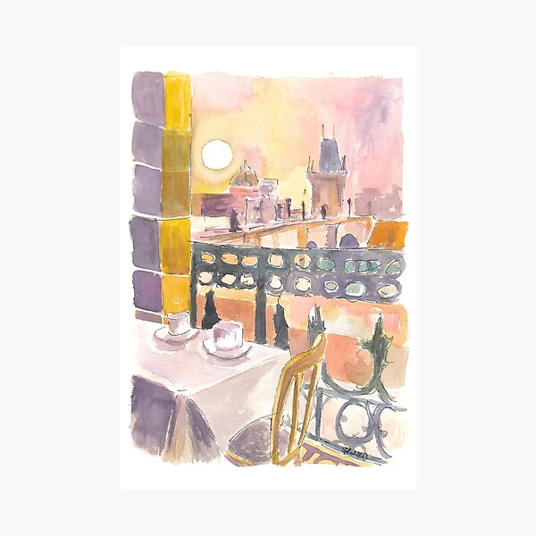 Item preview, Prague Czech Republic Cafe Table with View of Karluv Most Bridge designed and sold by artshop77.