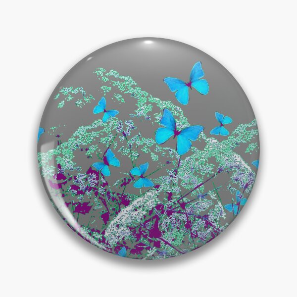Item preview, BLUE BUTTERFLIES WHITE LACE FLOWERS GREY GARDEN  ART   designed and sold by sharlesart.