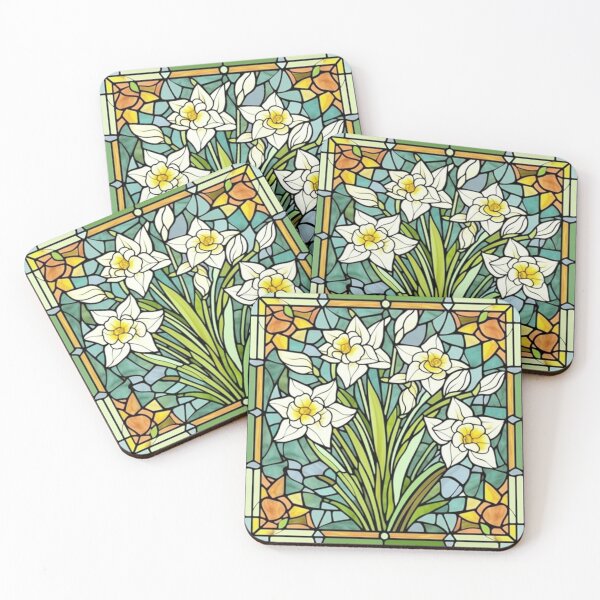 Item preview, A stained glass window with daffodils in bloom designed and sold by AmityJamity.