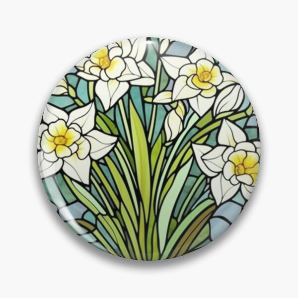 Item preview, A stained glass window with daffodils in bloom designed and sold by AmityJamity.