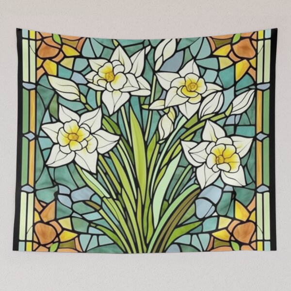 Item preview, A stained glass window with daffodils in bloom designed and sold by AmityJamity.