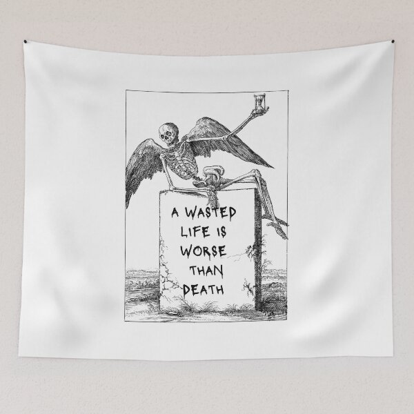 Item preview, A WASTED LIFE IS WORSE THAN DEATH ESSENTIAL CLASSIC SARCASME T-SHIRT  designed and sold by Scopy ⭐⭐⭐⭐⭐.