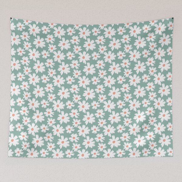 Item preview, Peachy green white daisy, modern cute daisy designed and sold by inkbearblue.
