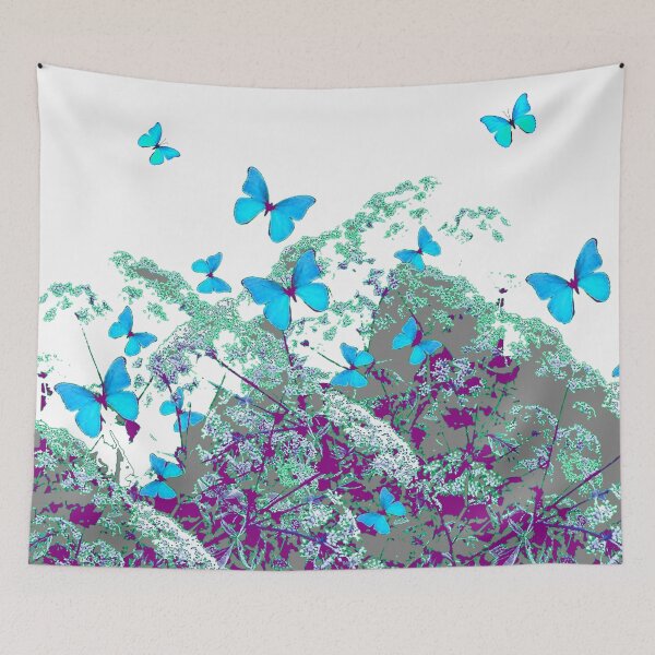 Item preview, BLUE SPRING BUTTERFLIES LACE FLORALS GARDEN GREY ART designed and sold by sharlesart.