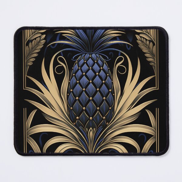 Item preview, Art Deco Exotic Pineapple Design Blue Gold designed and sold by artsandsoul.