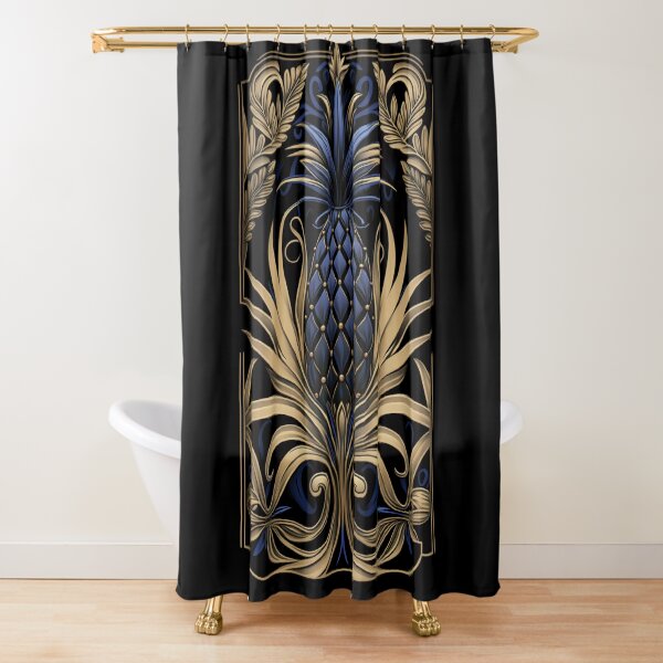 Item preview, Art Deco Exotic Pineapple Design Blue Gold designed and sold by artsandsoul.