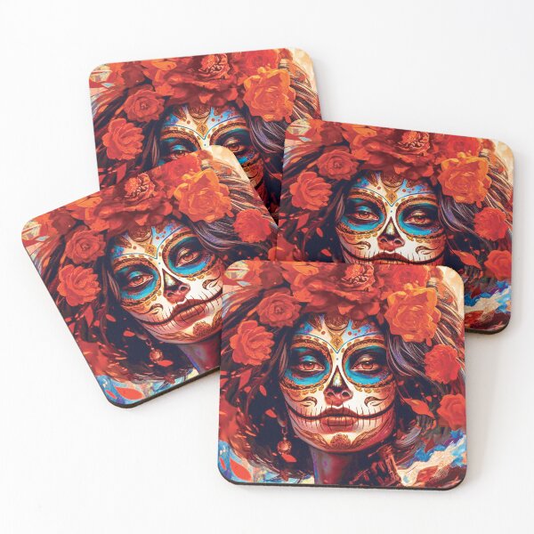 Item preview, Day of the Dead Sugar Skull with Red Roses designed and sold by Rickie Pauley.