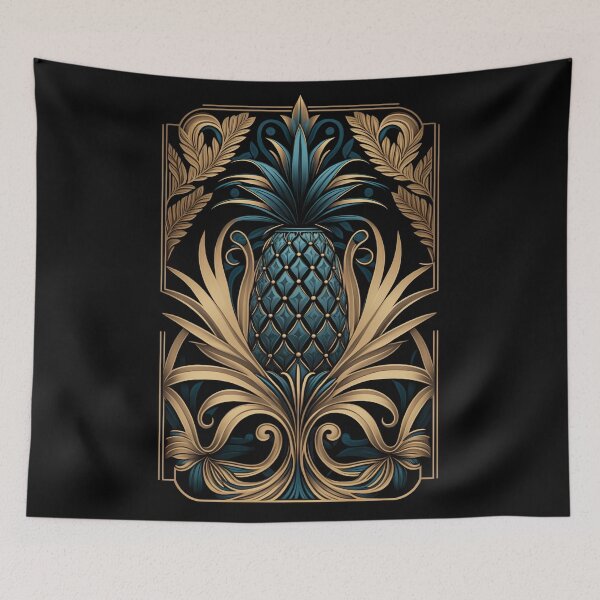 Item preview, Art Deco Exotic Pineapple Design Turquoise Teal Gold designed and sold by artsandsoul.