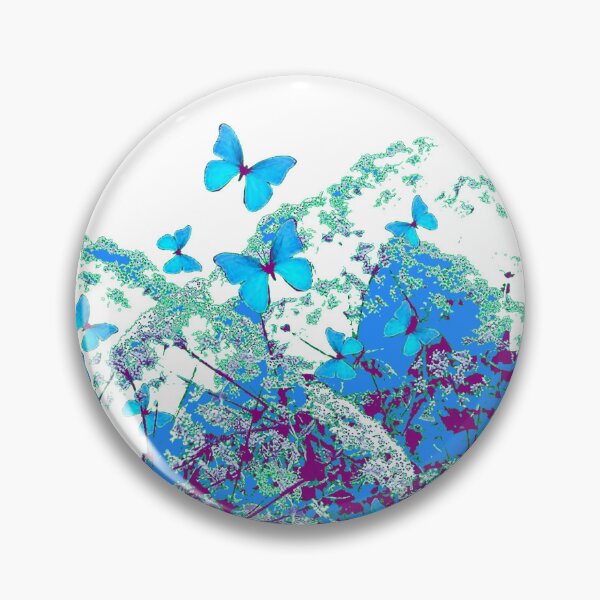 Item preview, BLUE FLORAL GARDEN BLUE BUTTERFLIES PATTERN WHITE ART designed and sold by sharlesart.