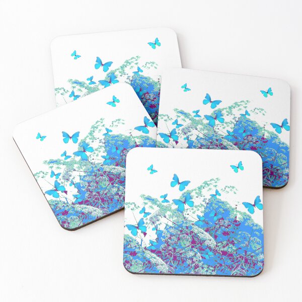 Item preview, BLUE FLORAL GARDEN BLUE BUTTERFLIES PATTERN WHITE ART designed and sold by sharlesart.