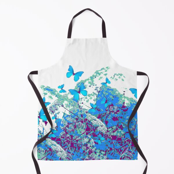 Item preview, BLUE FLORAL GARDEN BLUE BUTTERFLIES PATTERN WHITE ART designed and sold by sharlesart.