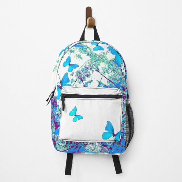 Item preview, BLUE FLORAL GARDEN BLUE BUTTERFLIES PATTERN WHITE ART designed and sold by sharlesart.