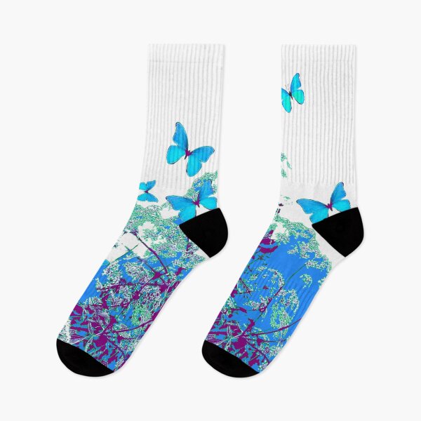 Item preview, BLUE FLORAL GARDEN BLUE BUTTERFLIES PATTERN WHITE ART designed and sold by sharlesart.