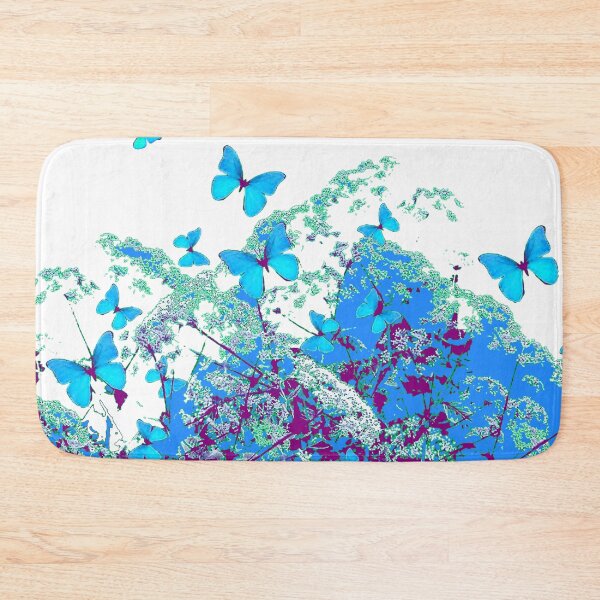 Item preview, BLUE FLORAL GARDEN BLUE BUTTERFLIES PATTERN WHITE ART designed and sold by sharlesart.