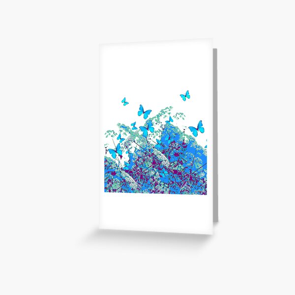 Item preview, BLUE FLORAL GARDEN BLUE BUTTERFLIES PATTERN WHITE ART designed and sold by sharlesart.