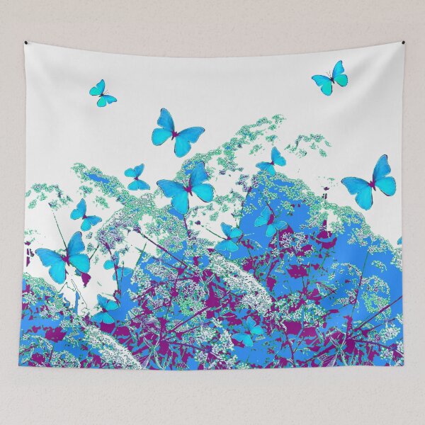 Item preview, BLUE FLORAL GARDEN BLUE BUTTERFLIES PATTERN WHITE ART designed and sold by sharlesart.