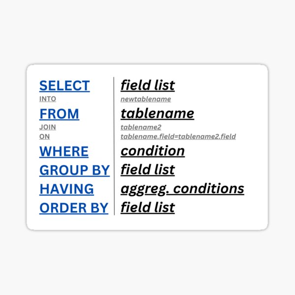 "SQL Cheat Sheet" Sticker for Sale by gio666 | Redbubble