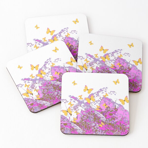 Item preview, YELLOW BUTTERFLIES FUCHSIA-PINK ABSTRACT GARDEN designed and sold by sharlesart.