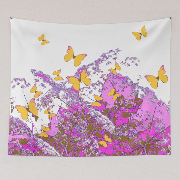 Item preview, YELLOW BUTTERFLIES FUCHSIA-PINK ABSTRACT GARDEN designed and sold by sharlesart.