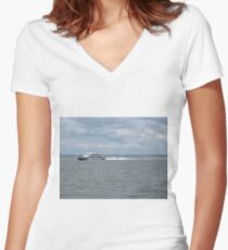 Water, sky, waves, clouds, speedboat, speed, nature Women's Fitted V-Neck T-Shirt