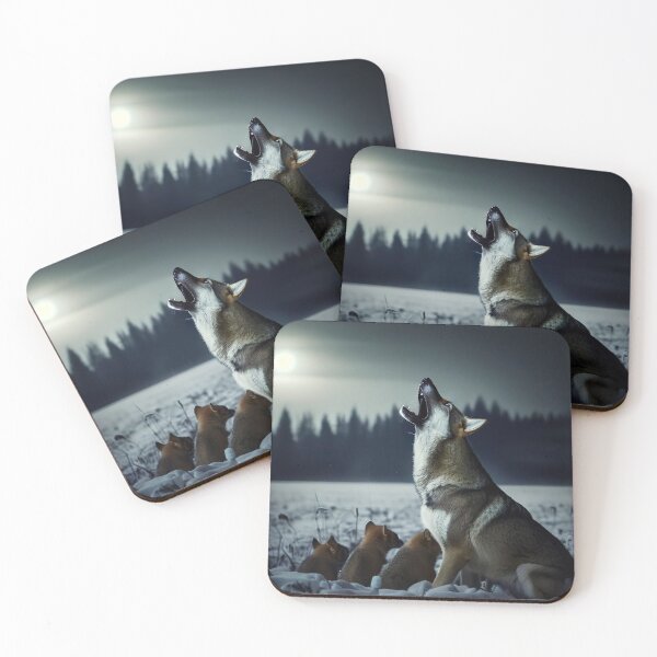 Item preview, Wolfdog and Pups Howl Under Moonlight with puppies - Dog Art designed and sold by Woof-n-Wear.
