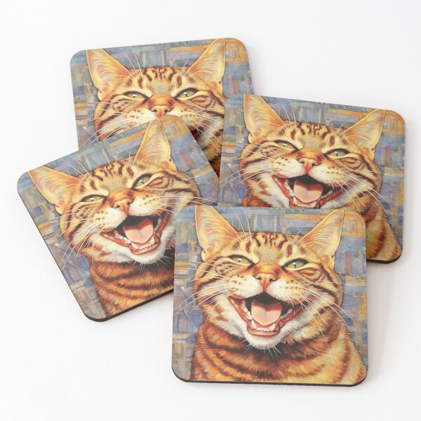 Item preview, Tabby Cat Laughing on Blue and Green Background designed and sold by bluejayhype.