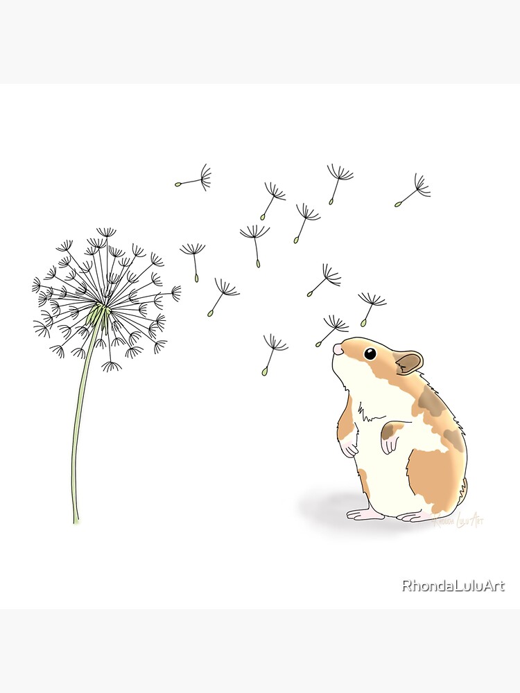 Thumbnail 3 of 3, Sticker, Hamster Wishes - Hamster with Dandelion designed and sold by RhondaLuluArt.