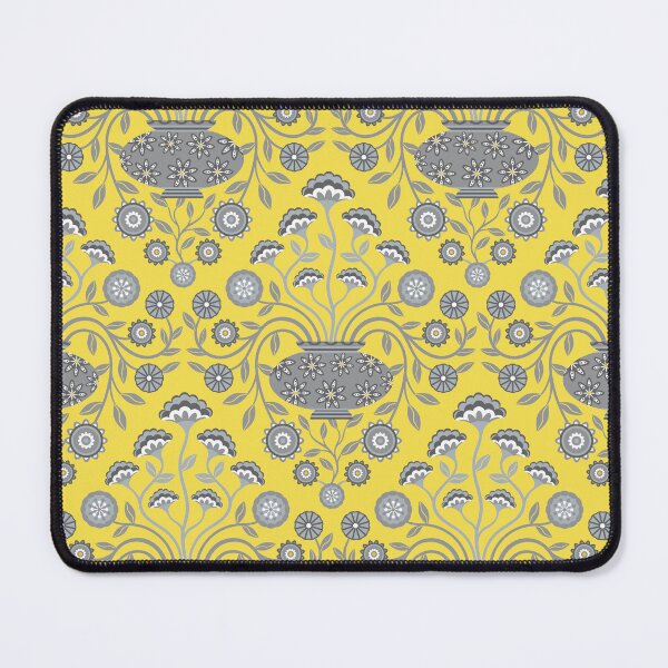 Item preview, DREAMY DAMASK Floral Botanical Damask with Cottagecore Flowers in Vases in Yellow Gray White - UnBlink Studio by Jackie Tahara designed and sold by Jackie Tahara of UnBlink Studio.